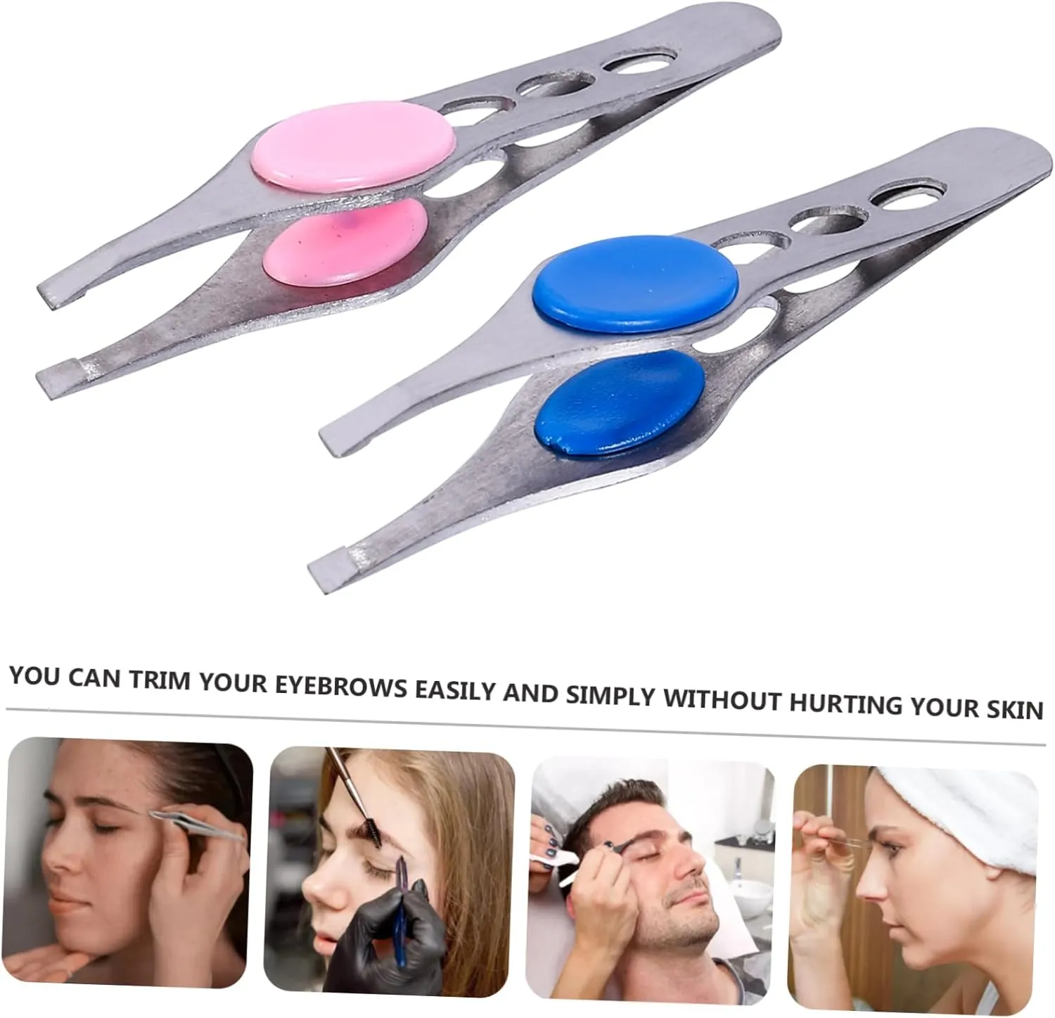 NOLITOY 2sets Elegant Eyebrow Tweezers Set Stainless Steel Tweezers Eyebrow Shaper Grooming Kit 4pcs*2