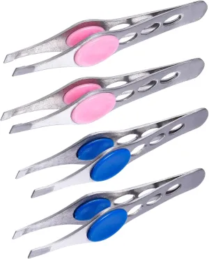 NOLITOY 2sets Elegant Eyebrow Tweezers Set Stainless Steel Tweezers Eyebrow Shaper Grooming Kit 4pcs*2