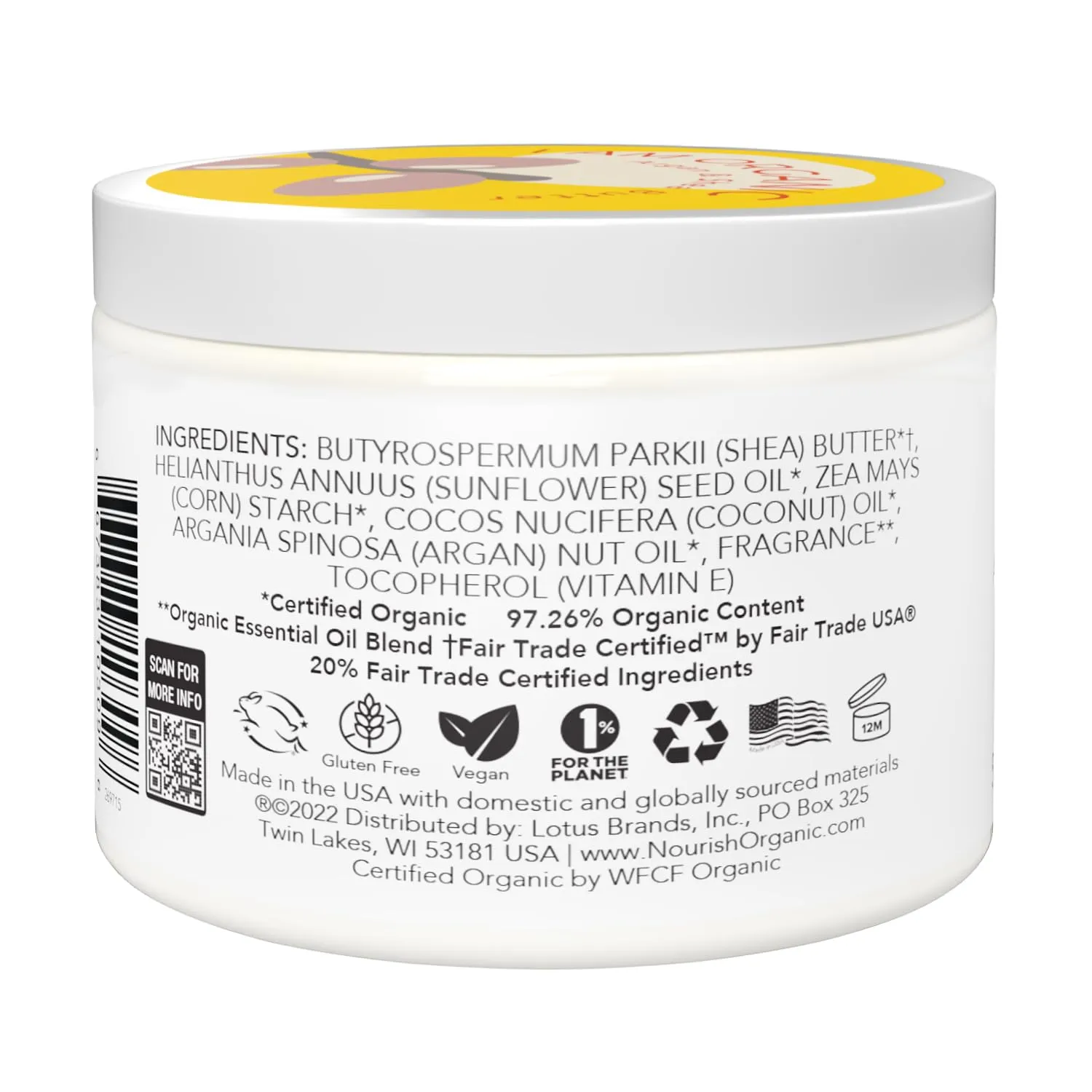 Nourish Organic Argan & Shea Butter – Vanilla Body Butter with Coconut Oil for Skin, Body Lotion for Dry Skin   Washable Cotton Round