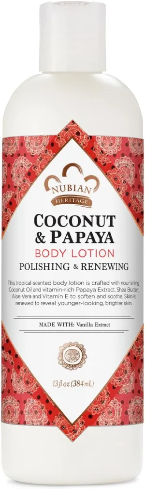 Nubian Heritage Body Lotion, Coconut & Papaya – Polishing & Renewing Shea Butter Lotion Set with Aloe Vera, Vitamin E & Vanilla Extract, 13 Oz