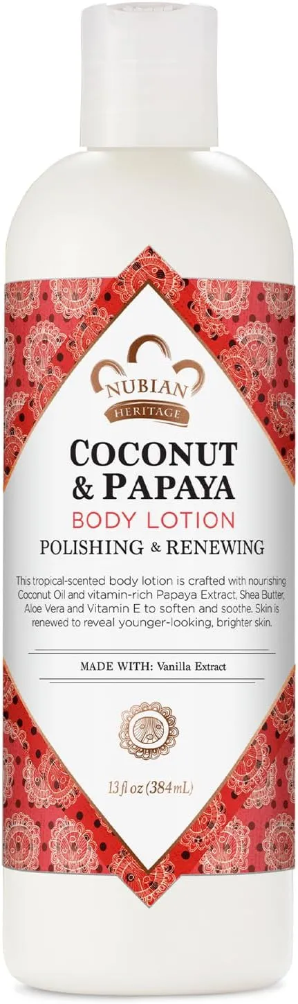 Nubian Heritage Body Lotion, Coconut & Papaya – Polishing & Renewing Shea Butter Lotion Set with Aloe Vera, Vitamin E & Vanilla Extract, 13 Oz