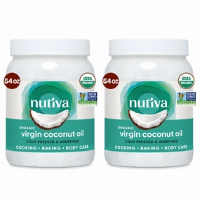 Nutiva Organic Coconut Oil 54 fl oz, Cold-Pressed, Unrefined Cooking Oil, Natural Hair Oil, Skin Oil, Massage Oil, USDA Organic, Extra Virgin Coconut Oil (Aceite de Coco) (Pack of 2)