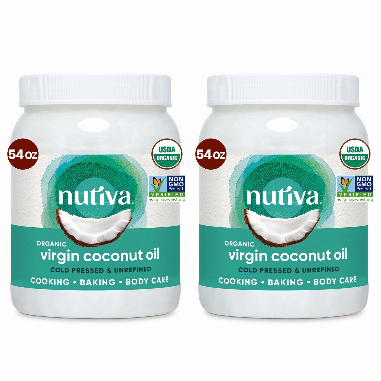 Nutiva Organic Coconut Oil 54 fl oz, Cold-Pressed, Unrefined Cooking Oil, Natural Hair Oil, Skin Oil, Massage Oil, USDA Organic, Extra Virgin Coconut Oil (Aceite de Coco) (Pack of 2)
