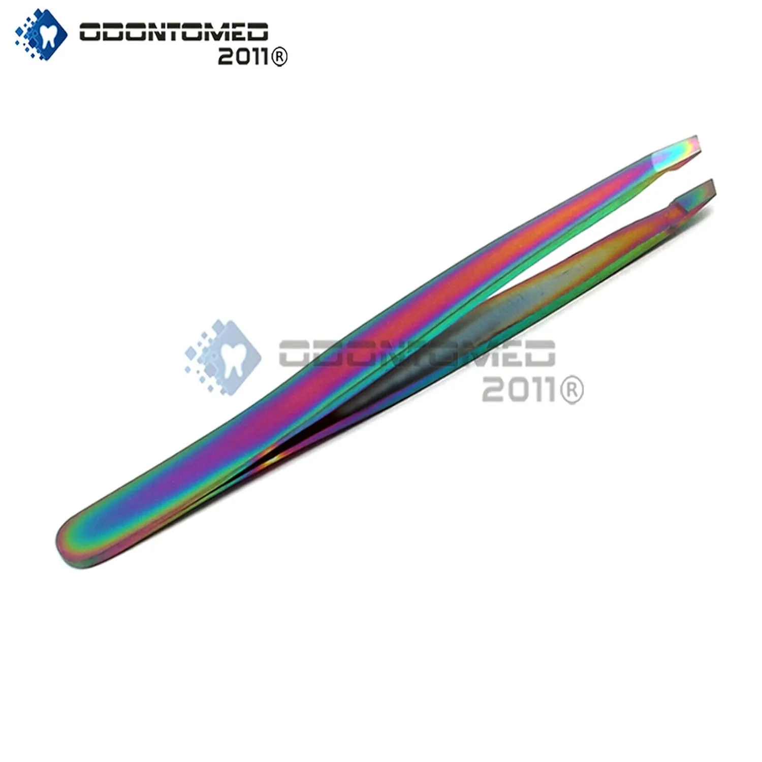 OdontoMed2011® Pack of 3 Rainbow Precision Slant Eyebrow Tweezers for Women & Men - Professional Stainless Steel Tweezers for Eyebrows, Facial Hair & Ingrown Hair Removal