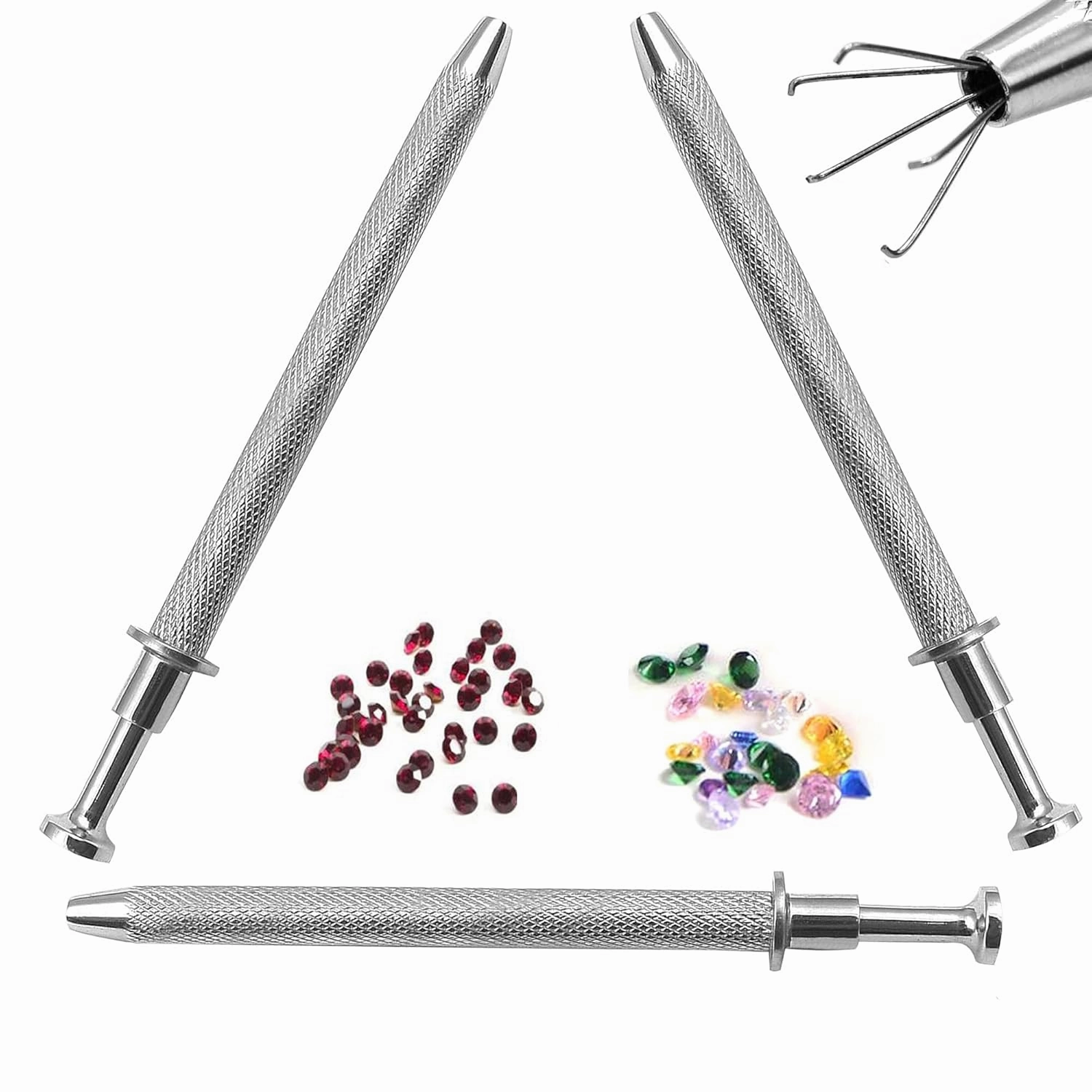 OdontoMed2011 3 Pcs Set Prong Holder Diamond Holder Pick-up Tool Stainless Steel 5 Prongs Diamond Claw Tweezers Parts Beads Diamond Gems Prong Catcher Grabber Jewelry Making Jeweler Tool