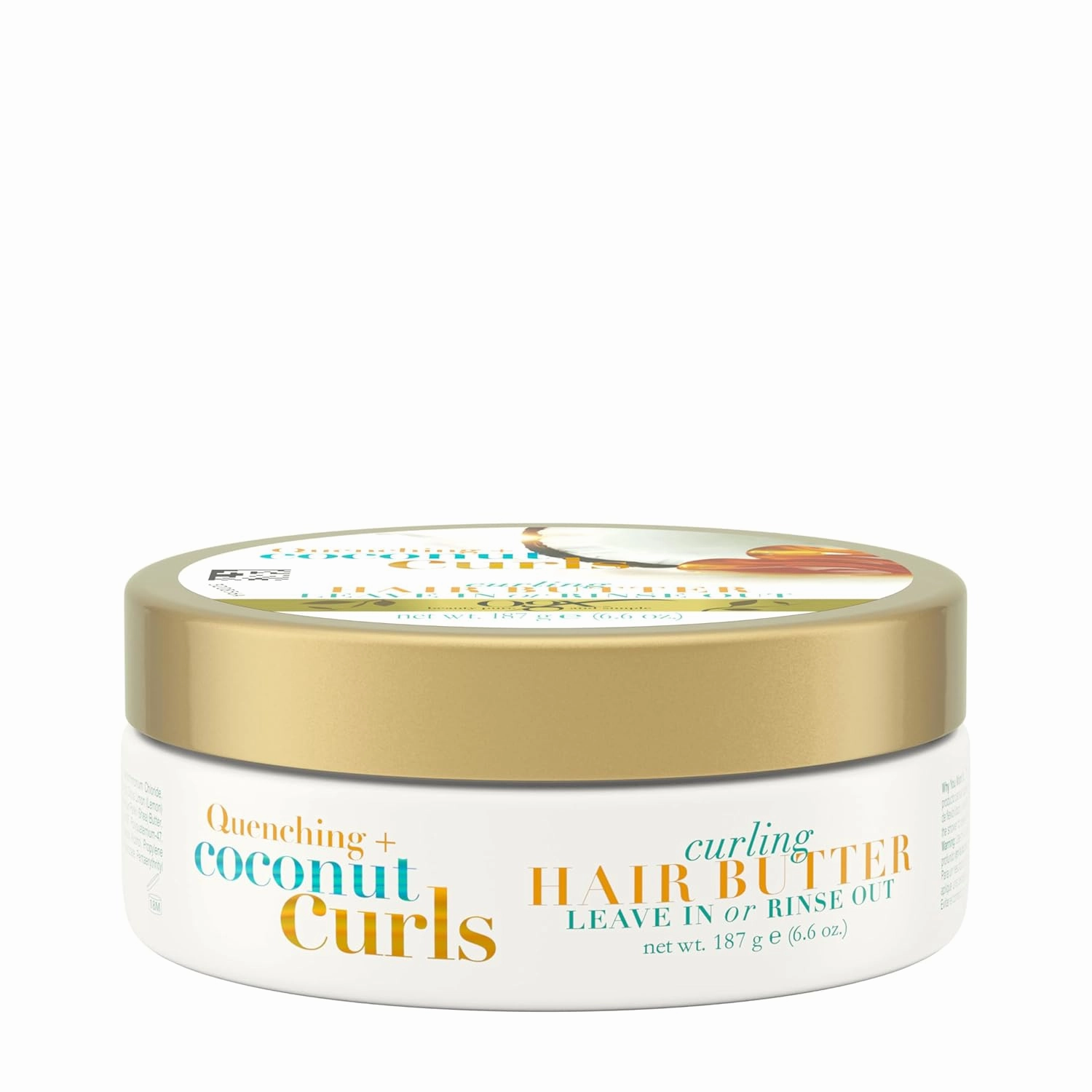 OGX Quenching   Coconut Curls Curling Hair Butter, Deep Moisture Leave-In Hair Mask & Treatment with Coconut Oil, Citrus Oil & Honey, Paraben-Free and Sulfated-Surfactants Free, 6.6 oz