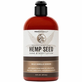 Organic Hemp Seed Hand Body Lotion with Aloe Vera Shea Butter Wild Vanilla Ginger (16 Ounces)