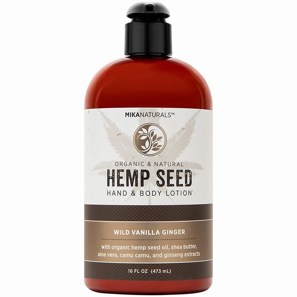 Organic Hemp Seed Hand Body Lotion with Aloe Vera Shea Butter Wild Vanilla Ginger (16 Ounces)