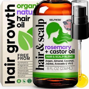 Organic Rosemary Oil For Hair Growth with Castor, Argan, Coconut, Almond, Jojoba, Avocado, Grapeseed, Vitamin E, Lavender & Peppermint for Hair & Scalp Treatment, All Hair Types, Men & Women 8oz