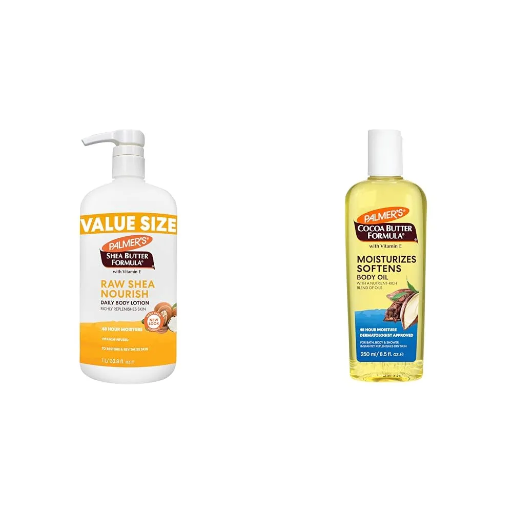 Palmer's Shea Formula Raw Shea Body Lotion for Dry Skin & Cocoa Butter Moisturizing Body Oil with Vitamin E
