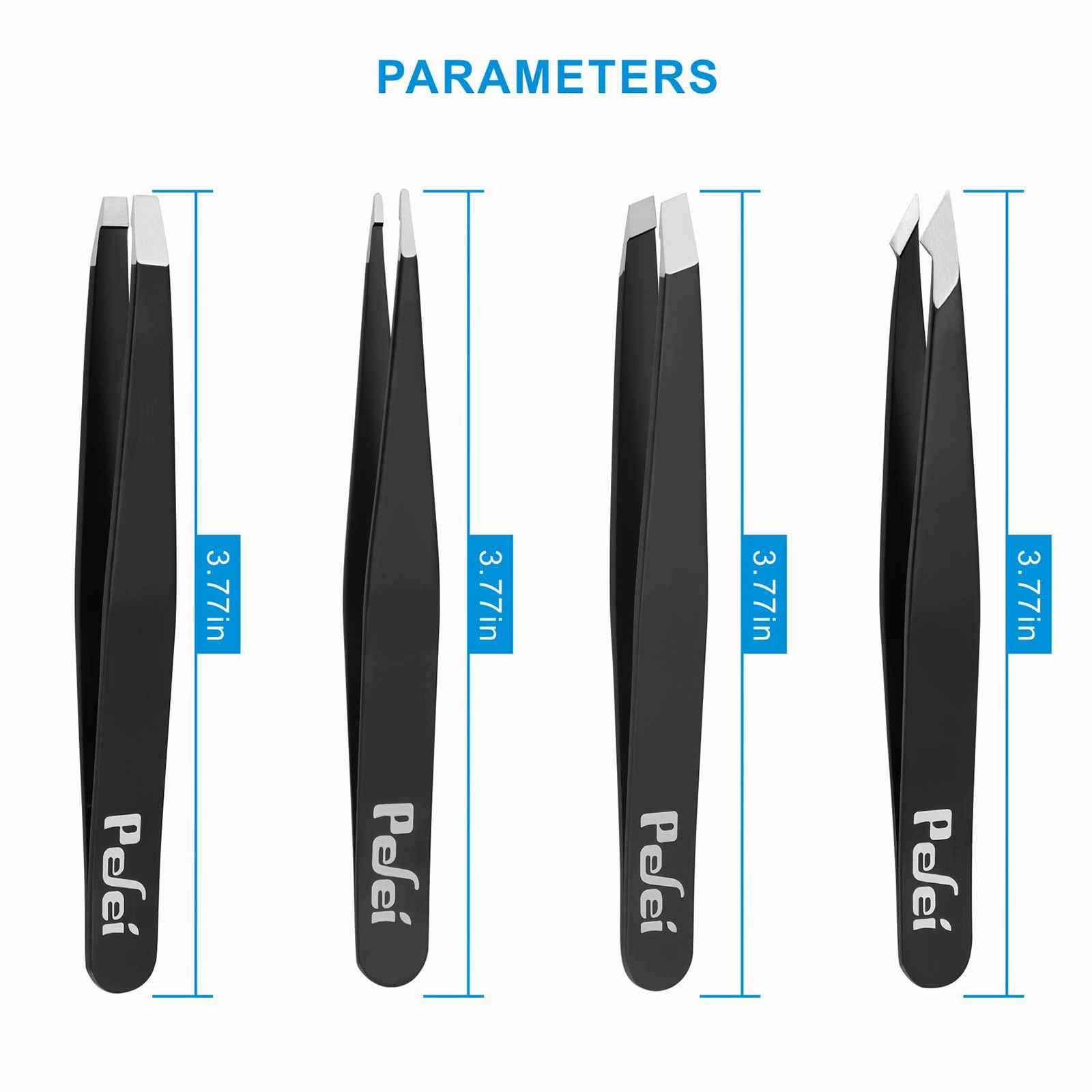 Pefei Tweezers Set - Professional Stainless Steel Tweezers for Eyebrows - Great Precision for Facial Hair, Splinter and Ingrown Hair Removal (Black)