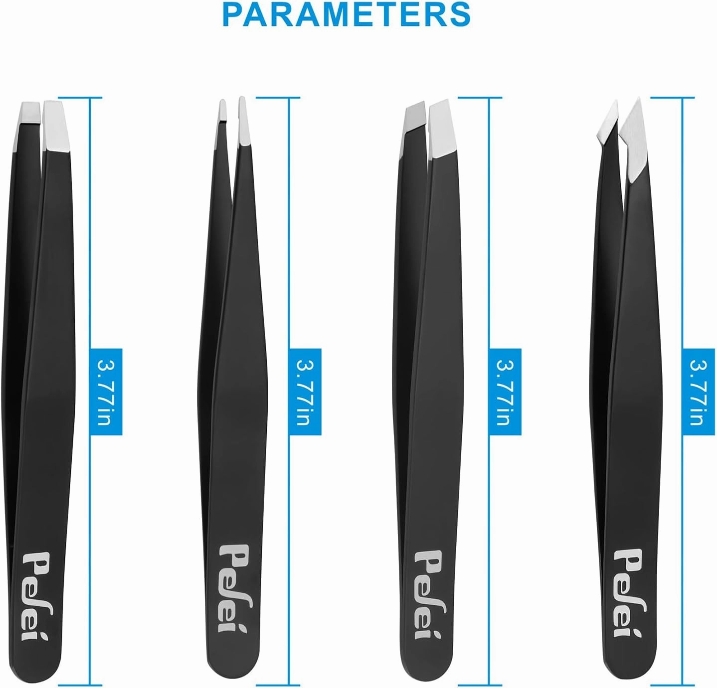 Pefei Tweezers Set - Professional Stainless Steel Tweezers for Eyebrows - Great Precision for Facial Hair, Splinter and Ingrown Hair Removal (Black)
