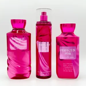 PERFECT IN PINK 3-Piece Bath Set, Body Moisturizing Works | Body Wash, Fine Fragrance Mist and Daily Nourishing Body Lotion