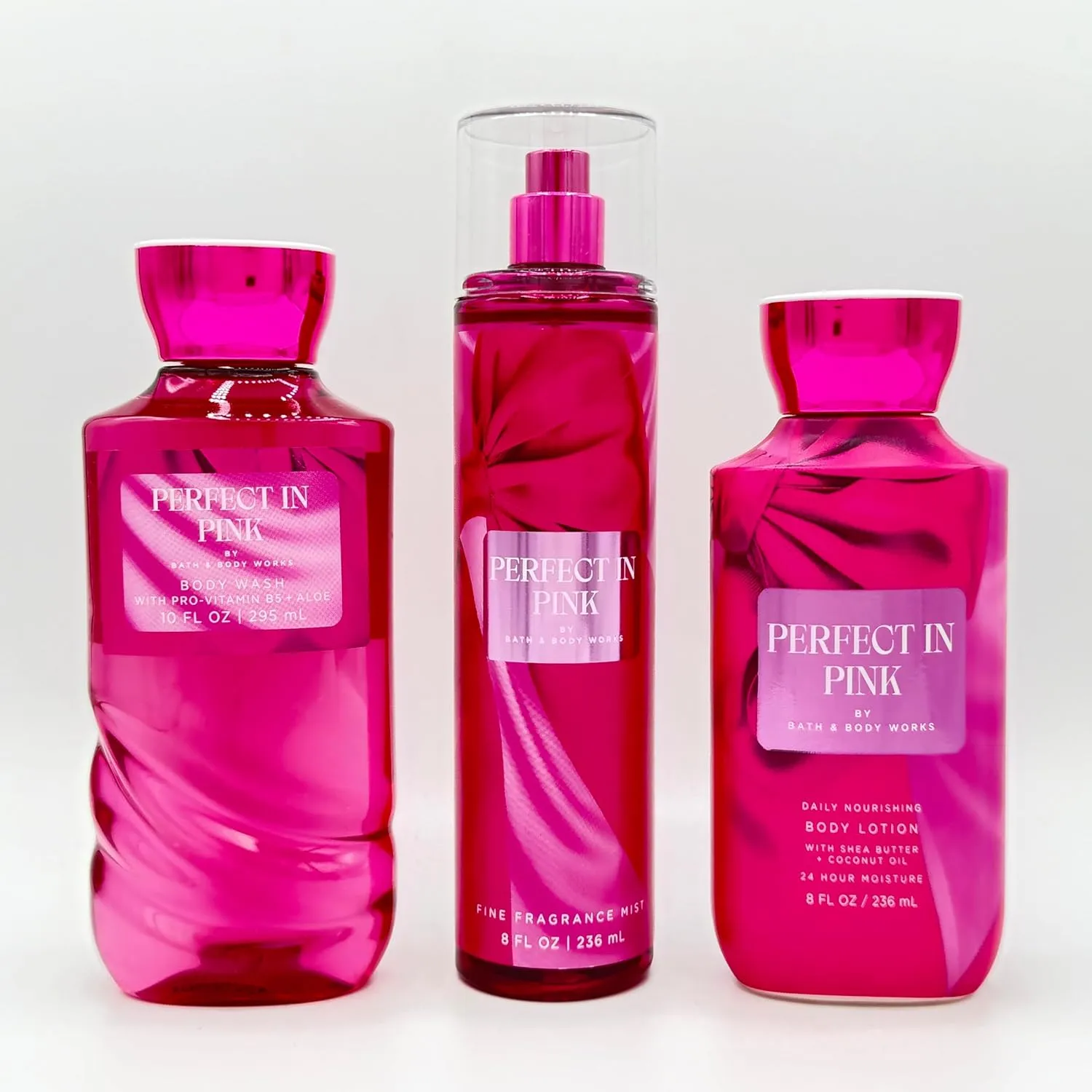 PERFECT IN PINK 3-Piece Bath Set, Body Moisturizing Works | Body Wash, Fine Fragrance Mist and Daily Nourishing Body Lotion