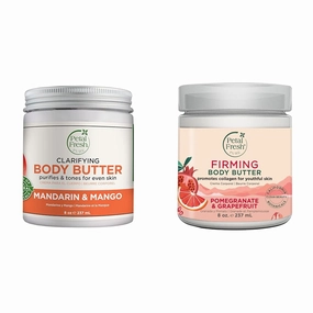 Petal Fresh Mandarin & Mango and Pomegranate & Grapefruit Body Butters Bundle, 8 oz Each, Organic Coconut Oil, Argan Oil, Shea Butter, Clarifying and Firming, Vegan