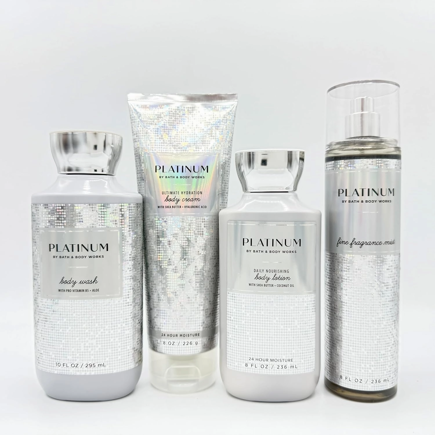 Platinum Bath & Body 4-Piece Bundle | Body Wash, Ultimate Hydration Body Cream, Daily Nourishing Body Lotion and Fine Fragrance Mist