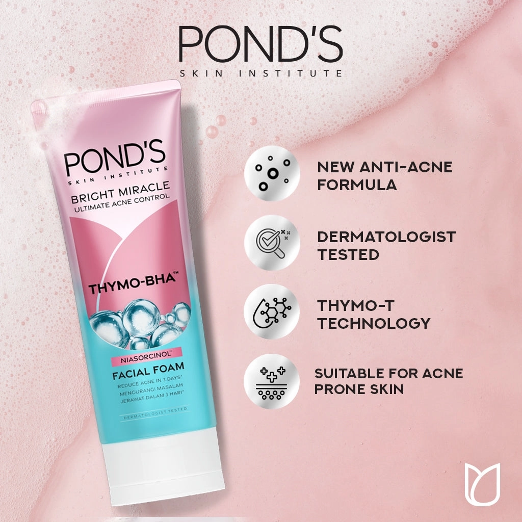 Pond's Bright Miracle Ultimate Acne Control Thymo-BHA (Niasorcinol) Facial Foam 100g