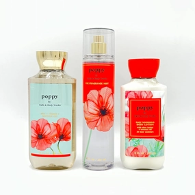 Poppy Bath & Body 3-Piece Bundle | Shower Gel, Fine Fragrance Mist and Daily Nourishing Body Lotion