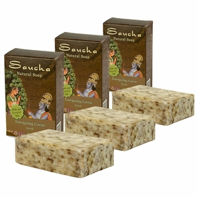Prabhuji's Gifts Saucha Bar Soap – Energizing Cocoa Scrub – Ayurvedic Soap - Natural Coconut Oil & Essential Oils Vegan Soap Nourishing & Beautifying for Women and Men - 3 count x 3.5 oz each