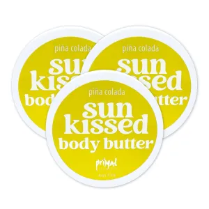 Primal Elements Sunkissed Body Butter with Coconut Oil, Shimmering Moisturizer for Ultimate Hydration and Nourishment, Suitable for All Skin Types, Instant Glow – Pina Colada, 3 pack (4 oz each)