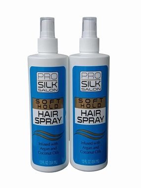 Pro Silk Salon Soft Hold Hair Spray, Argan and Coconut Oils, 12 fl oz(Pack of 2)