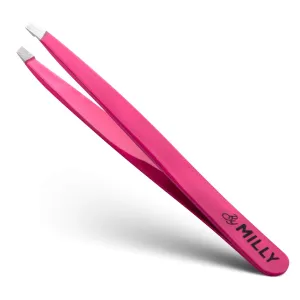 Professional Slanted Tweezers for Women and Men | High Carbon Stainless Steel Sharp Tweezers | Women's Facial Hair Plucking, Hand-Filed & Aligned Precision Slant Tips - Pink