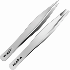 Professional Stainless Steel Tweezers for Women, 2-PCS Precision Tweezers for Eyebrows, Facial Hair, Ingrown Hair Removal, Slant and Point Tweezers
