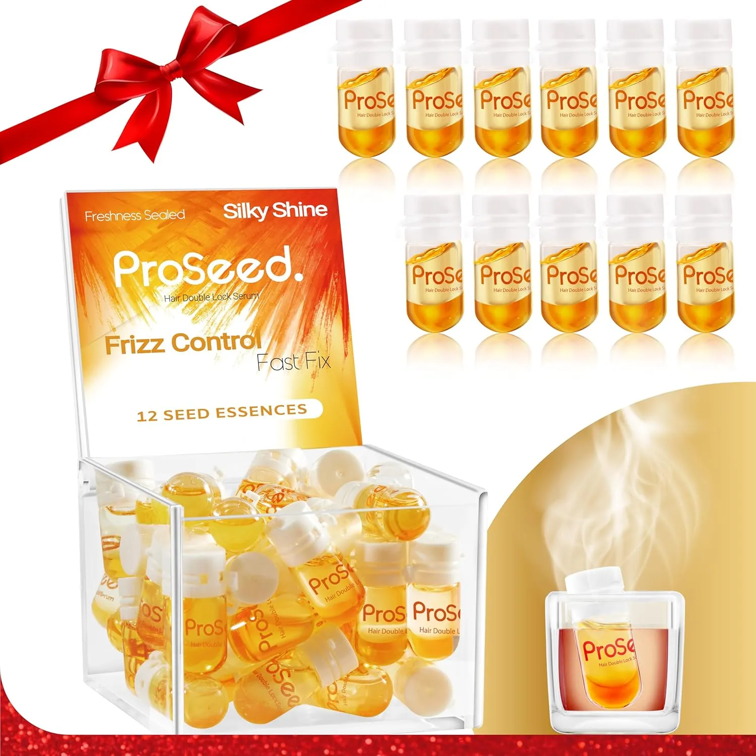 Proseed Hair Vitamins, 3-in-1 Solution: Hot Oil Treatment & Leave-in Serum &Perfumed Care for Frizzy, Dry, Damaged Hair, with Moroccan, Avocado, Coconut Oil, Vitamin C, E, B5 & Biotin (40 Caps)