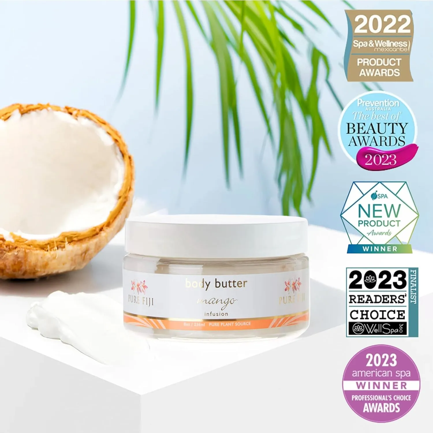 PURE FIJI Body Butter - Moisturizer Body Butter Cream - Face Cream and Body Lotion for Dry Skin with Natural Oils & Vitamin E, Body Butter For Women for Men,Mango, 8oz