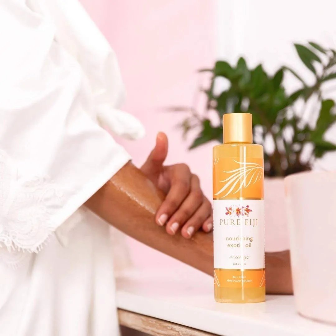 PURE FIJI Nourishing Exotic Body Oil - Natural Coconut Oil for Skin in Bath & SPA with Vitamin E - Body Oil, Massage Oil, Body Lotion For Women and Men, Mango, 8oz