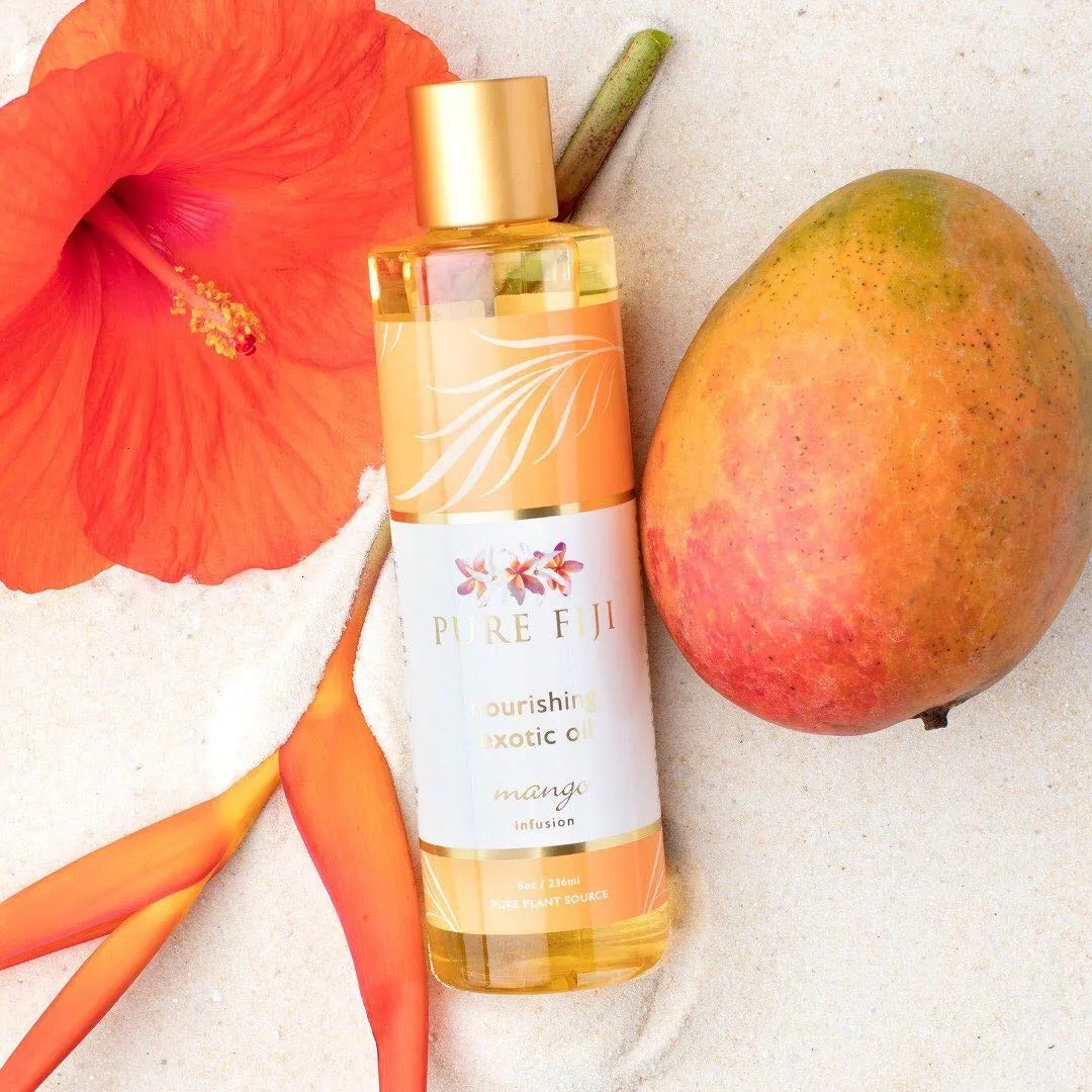 PURE FIJI Nourishing Exotic Body Oil - Natural Coconut Oil for Skin in Bath & SPA with Vitamin E - Body Oil, Massage Oil, Body Lotion For Women and Men, Mango, 8oz