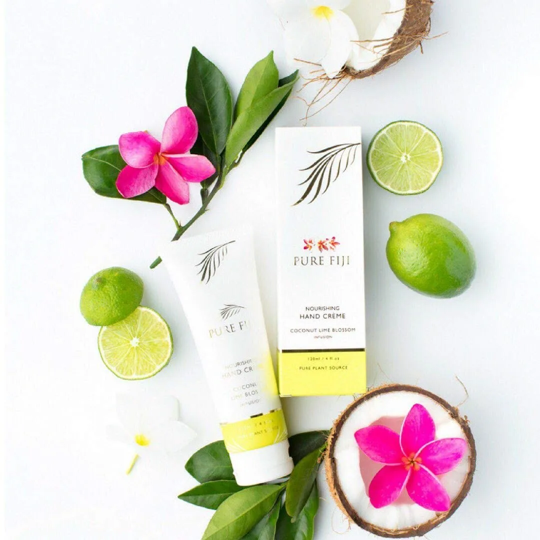 PURE FIJI Nourishing Hand Cream - Deep Moisturizing Hand Cream for Women and Man, Hand Lotion For Dry Hands - 24 Hour Moisture, Organic Ingredients, Coconut Lime Blossom, 4 oz