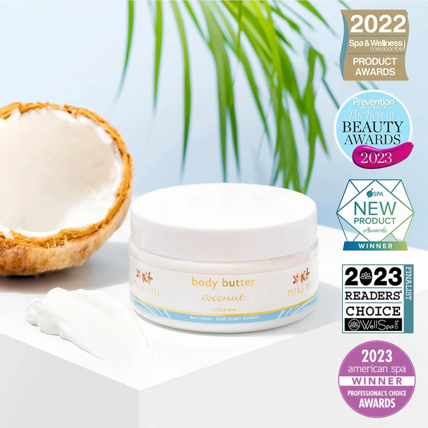 PURE FIJI Body Butter - Moisturizer Body Butter Cream - Face Cream and Body Lotion for Dry Skin with Natural Oils & Vitamin E, Body Butter For Women for Men,Coconut, 8oz