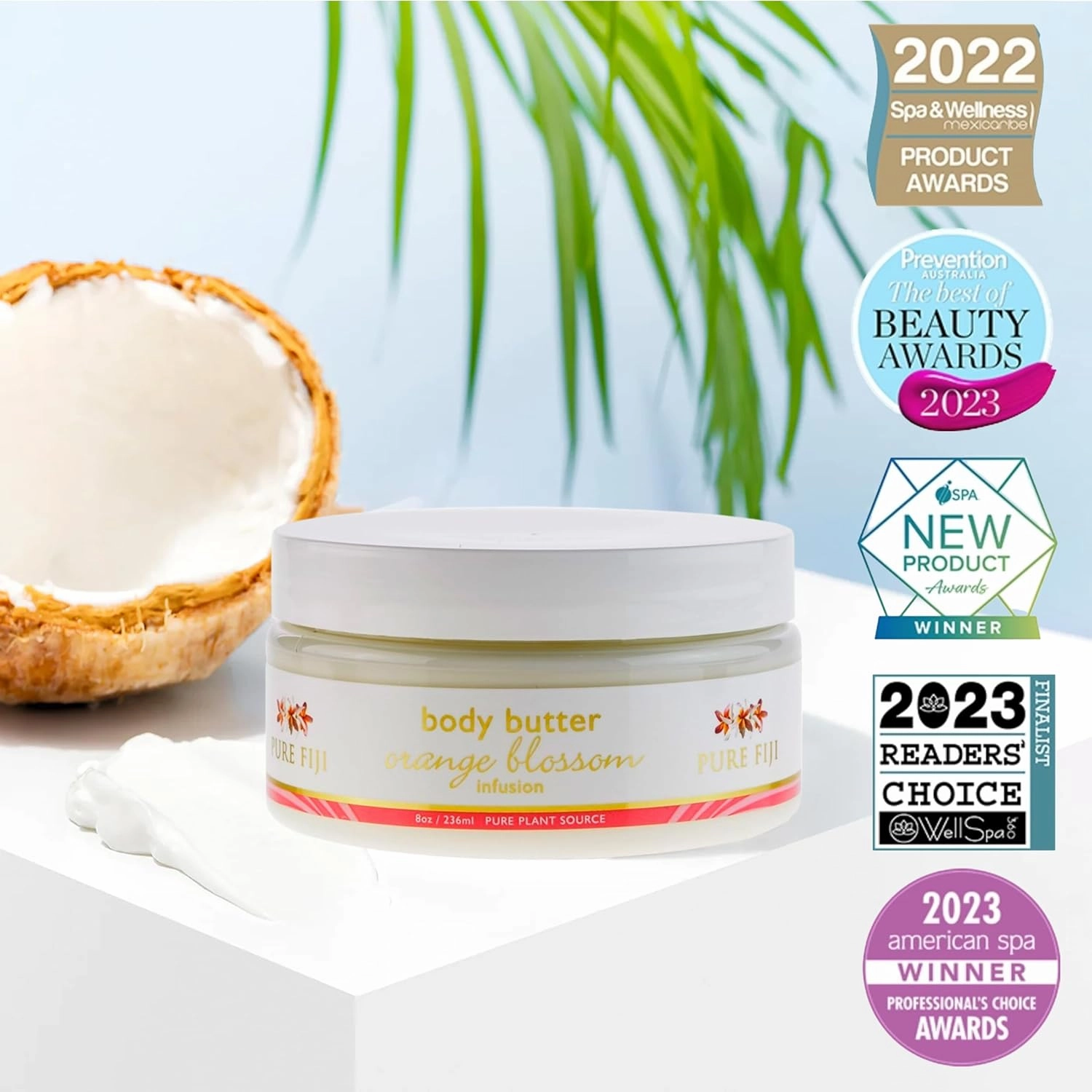 PURE FIJI Body Butter - Moisturizer Body Butter Cream - Face Cream and Body Lotion for Dry Skin with Natural Oils & Vitamin E, Body Butter For Women for Men,Orange Blossom, 8oz