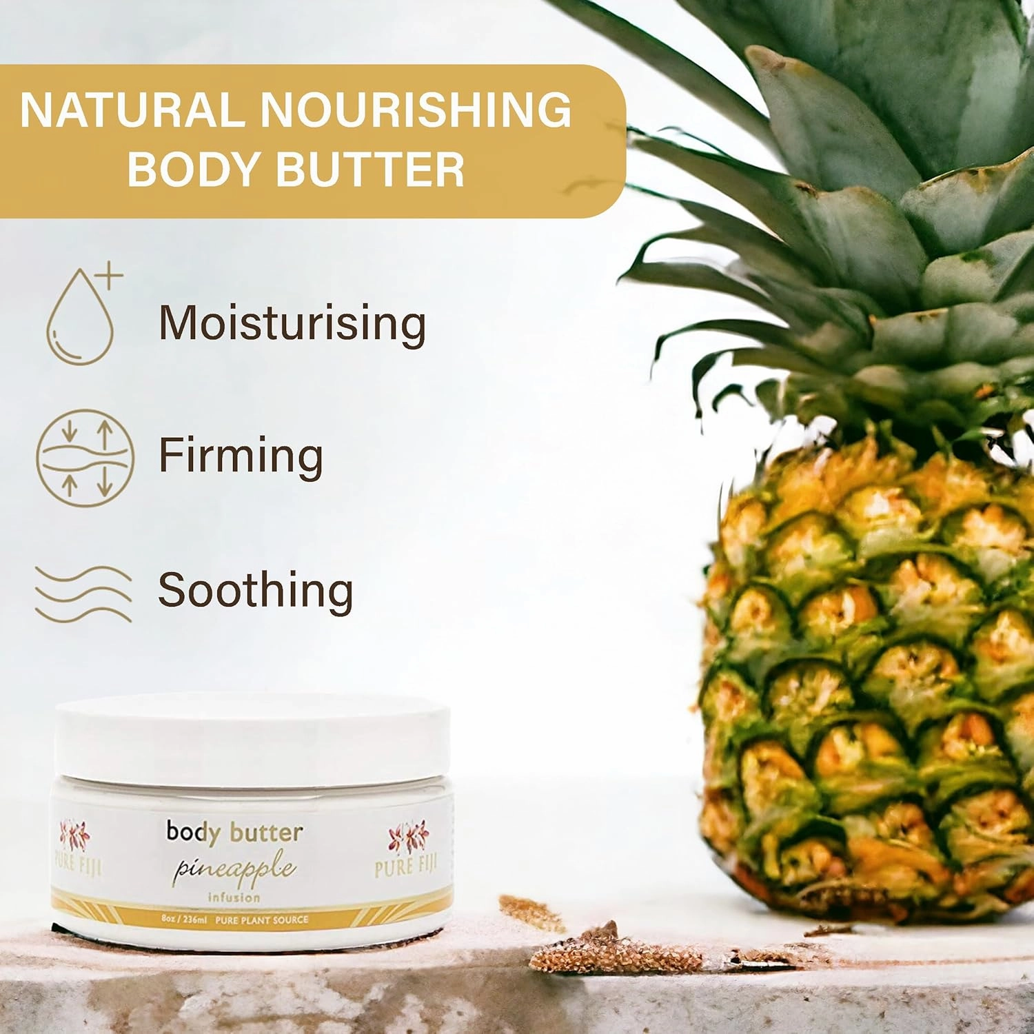 PURE FIJI Body Butter - Moisturizer Body Butter Cream - Face Cream and Body Lotion for Dry Skin with Natural Oils & Vitamin E, Body Butter For Women for Men,Pineapple, 8oz