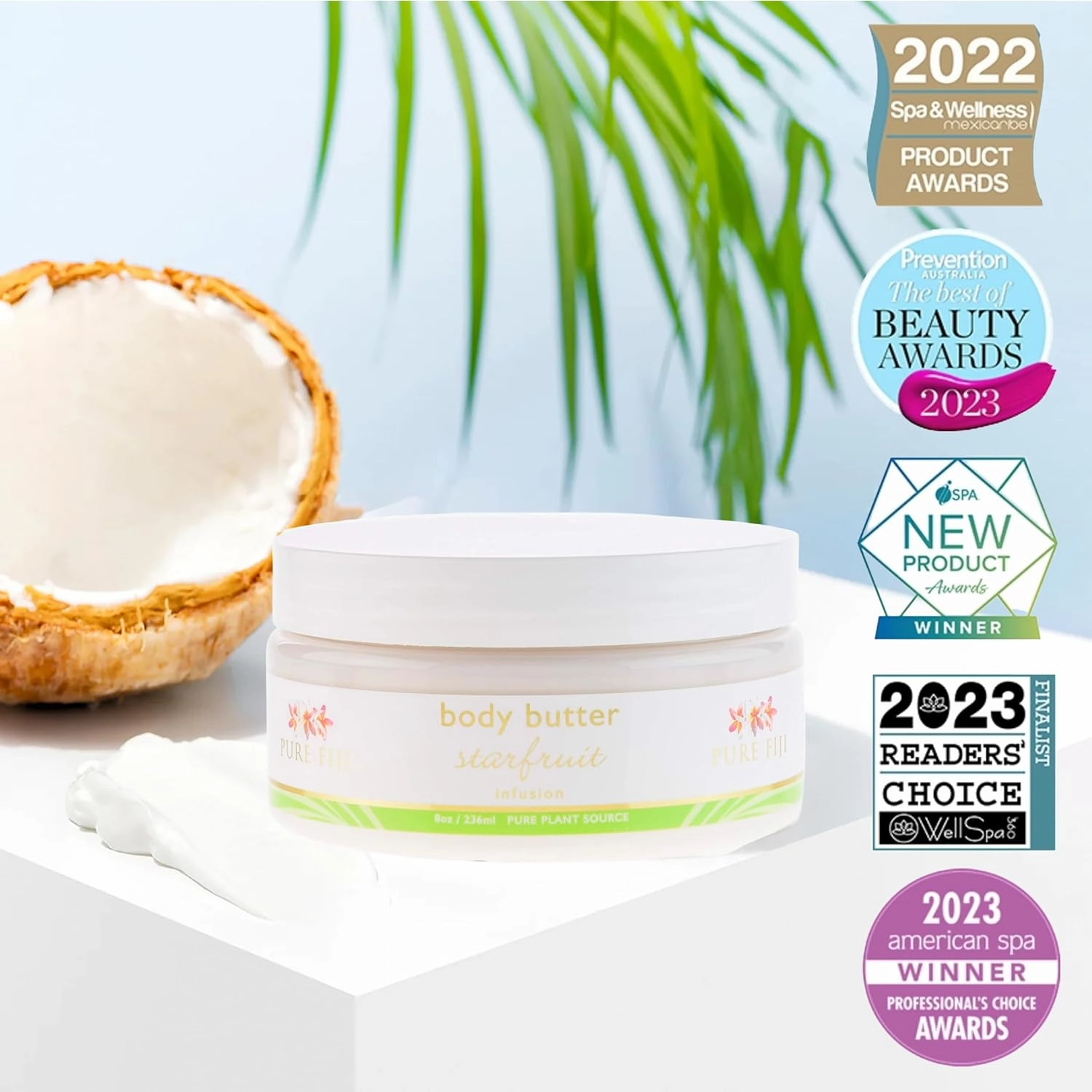 PURE FIJI Body Butter - Moisturizer Body Butter Cream - Face Cream and Body Lotion for Dry Skin with Natural Oils & Vitamin E, Body Butter For Women for Men,Starfruit, 8oz