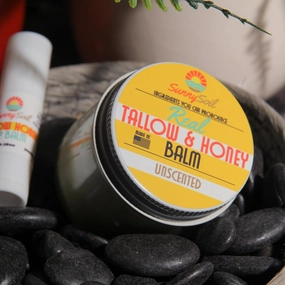 REAL Grass Fed Tallow & Raw Honey Balm made with Unrefined Shea Butter & Coconut Oil - Natural & Organic Face & Body Butter - Skin Moisturizer for Eczema, Rosacea, Dry Skin - Unscented (2oz)