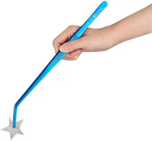 Restaurantware Perfect Point 11.8 Inch Curved Tweezers 1 Long Slant Nose Food Tweezers - Serrated Tips For Precision For Garnishing Plating Or Decorating Blue Stainless Steel Kitchen Tweezers