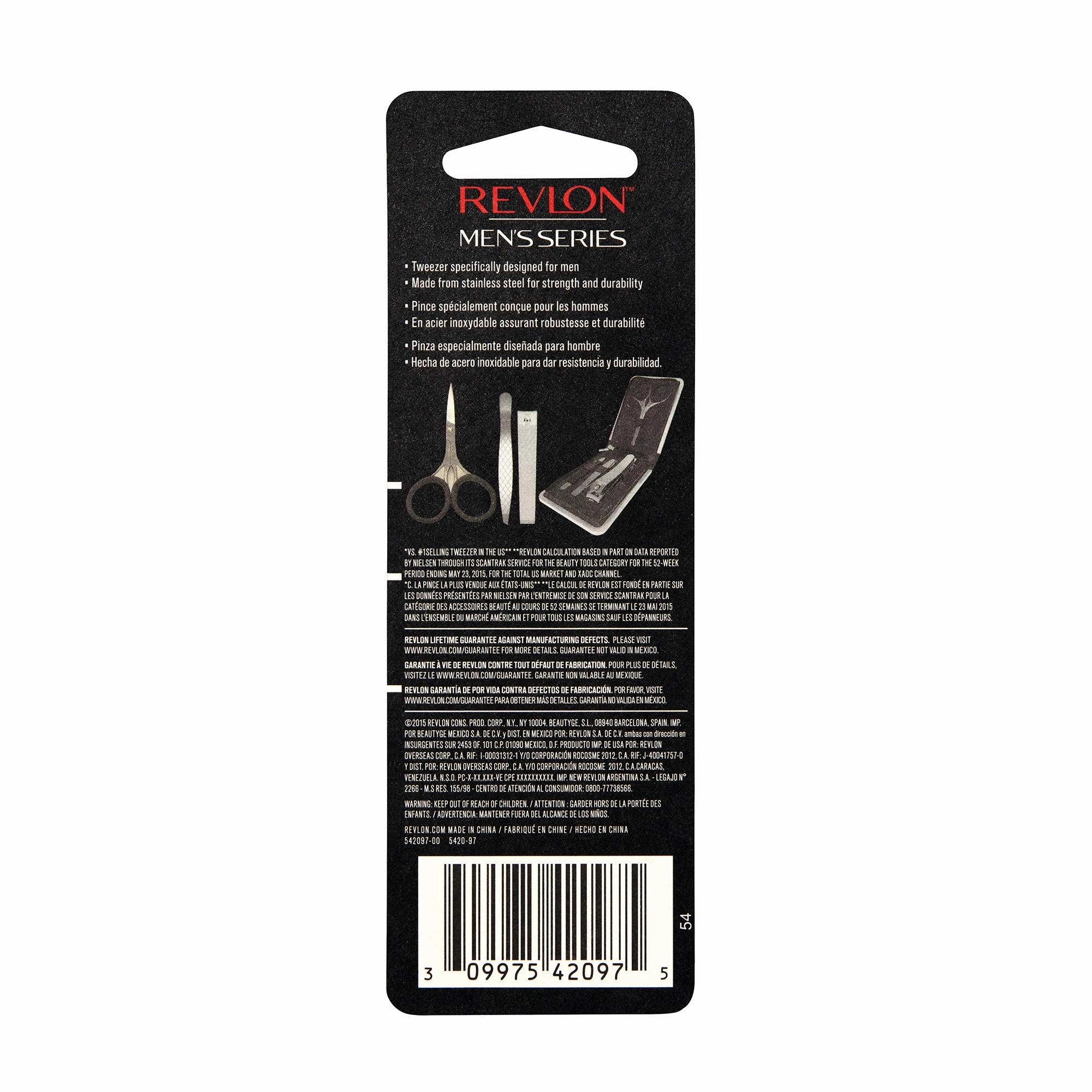Revlon Slanted Tip Tweezers for Men, Ultra-Sharp for Precision Eyebrow Shaping and Facial Hair Removal, Larger Non-Slip Grip, Stainless Steel, 1 count