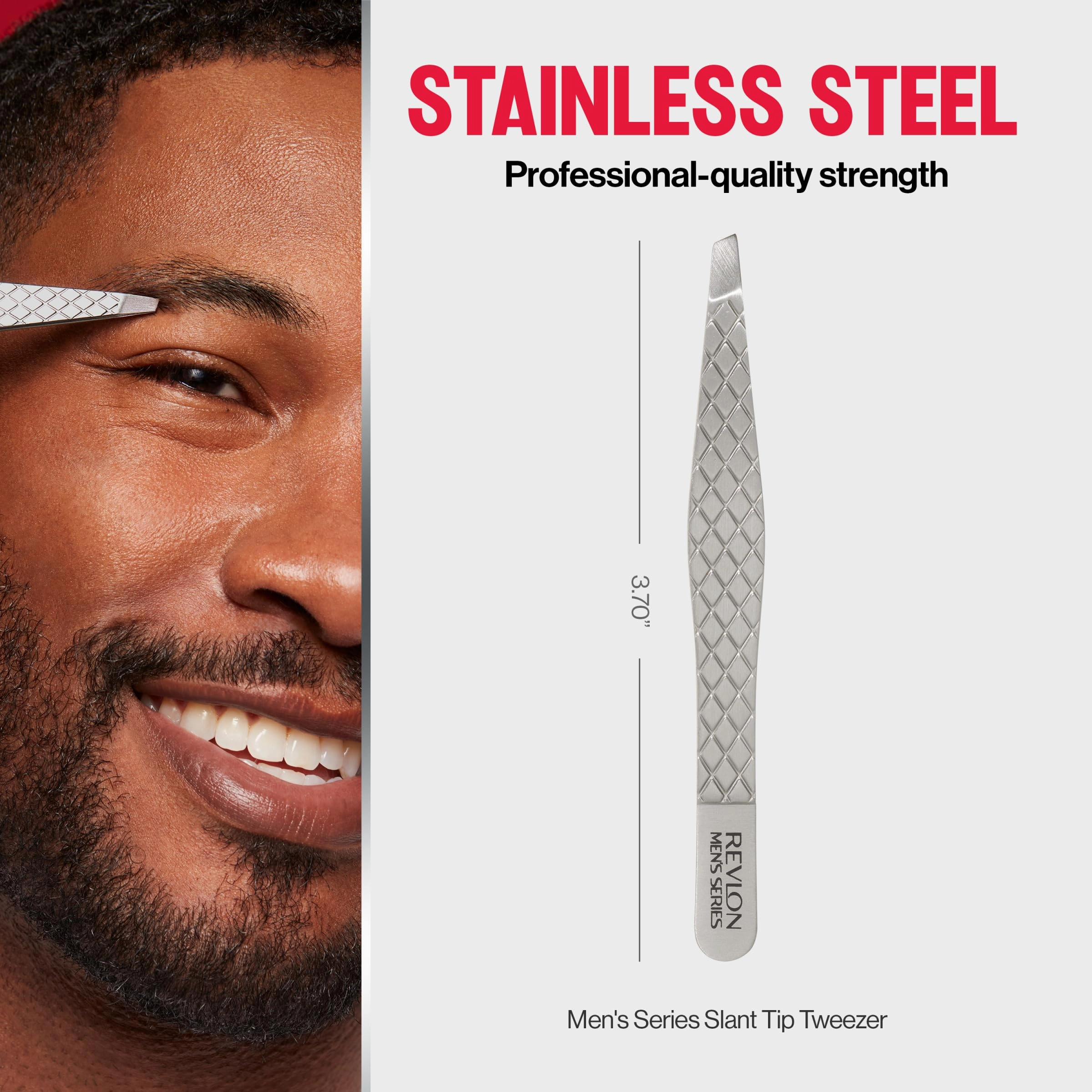 Revlon Slanted Tip Tweezers for Men, Ultra-Sharp for Precision Eyebrow Shaping and Facial Hair Removal, Larger Non-Slip Grip, Stainless Steel, 1 count