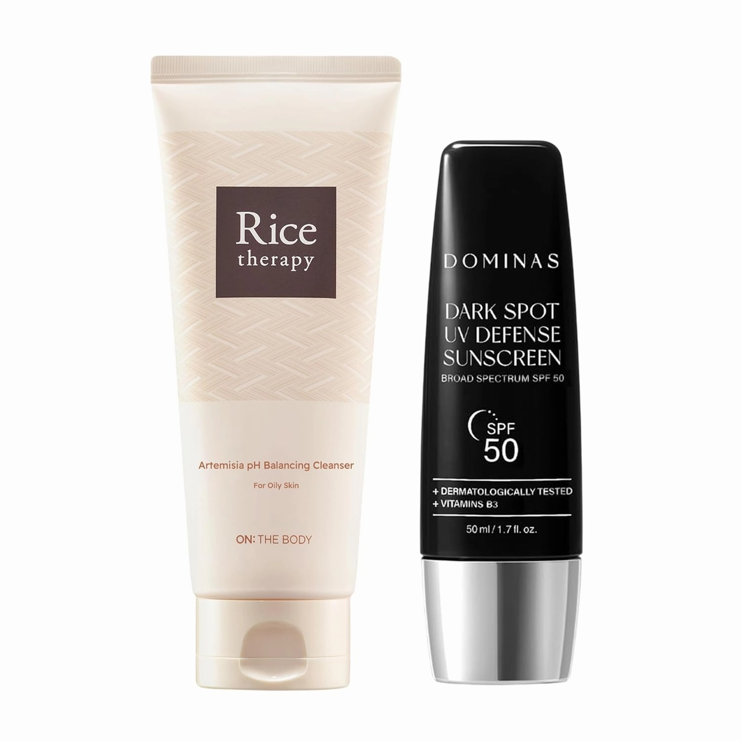 Rice Therapy Artemisia Foam Cleanser (5.1fl oz)   Dark Spot Korean Sunscreen (1.7fl oz) - Gentle Face Wash & SPF 50 Sunblock for Sensitive Skin. Hydrating Korean Skincare with Niacinamide, Panthenol