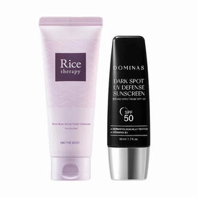 Rice Therapy Rice Bran Foam Cleanser (5.1fl oz)   Dark Spot Korean Sunscreen (1.7fl oz) - Deep Cleansing Foam & SPF 50 Sunblock for Oily Skin. Korean Skincare with Niacinamide, Gentle Scrub Formula