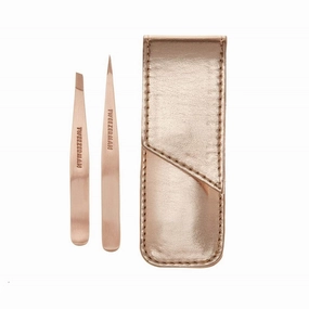 Rose Gold Petite Point and Slant Tweezer Set with Travel Case
