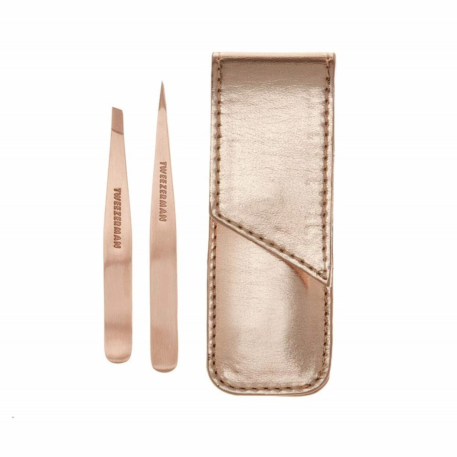 Rose Gold Petite Point and Slant Tweezer Set with Travel Case
