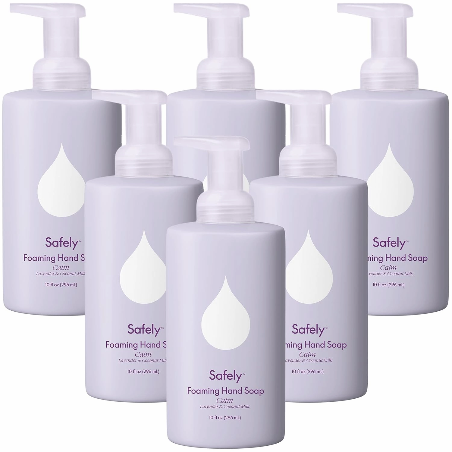 Safely Foaming Hand Soap – Calm 6-Pack, Moisturizing Liquid Hand Soap With Coconut Conditioning, Leaves Skin Soft And Smooth, Removes Dirt, Grease, and Impurities, 10 Fl Oz Each