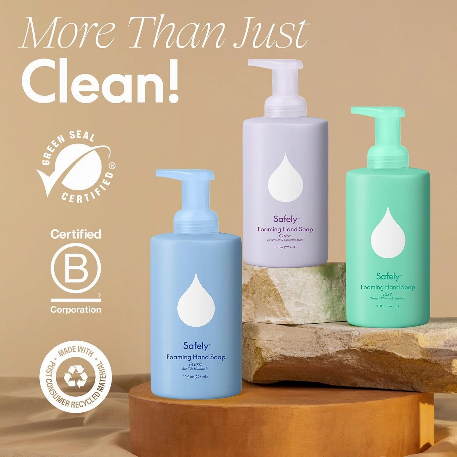 Safely Foaming Hand Soap – Rise 6-Pack, Moisturizing Liquid Hand Soap With Coconut Conditioning, Leaves Skin Soft And Smooth, Removes Dirt, Grease, and Impurities, 10 Fl Oz Each