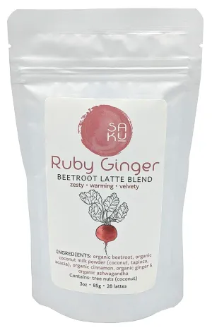 SAKU Tea, Ruby Ginger Beetroot Latte Blend, Super Food Latte, 3oz Bag