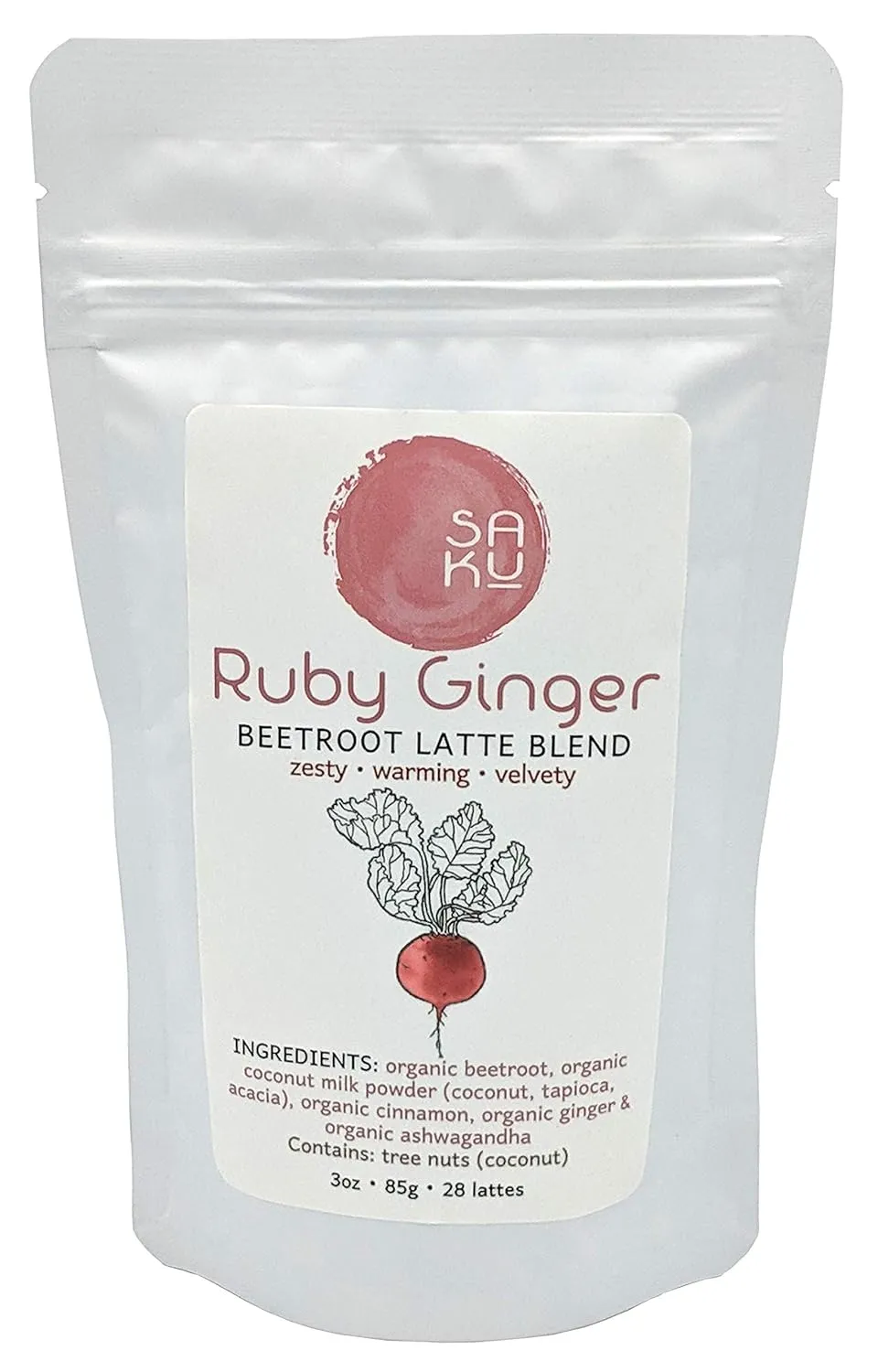 SAKU Tea, Ruby Ginger Beetroot Latte Blend, Super Food Latte, 3oz Bag