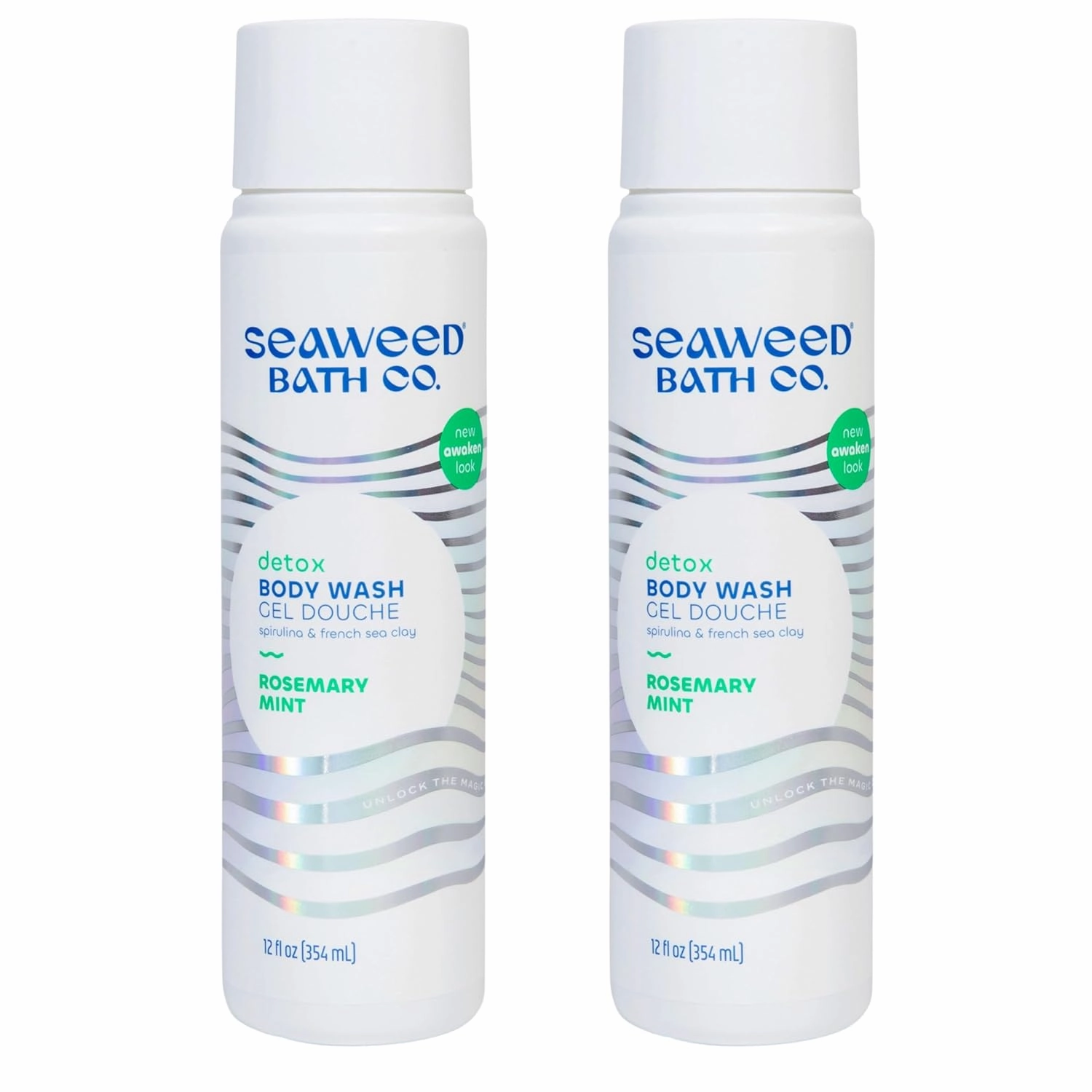 Seaweed Bath Co. Detox Body Wash, Rosemary Mint Scent, 12 Ounce (Pack of 2), Shower Gel for Men & Women, Vegan, Paraben Free, Sulfate Free, Cruelty Free