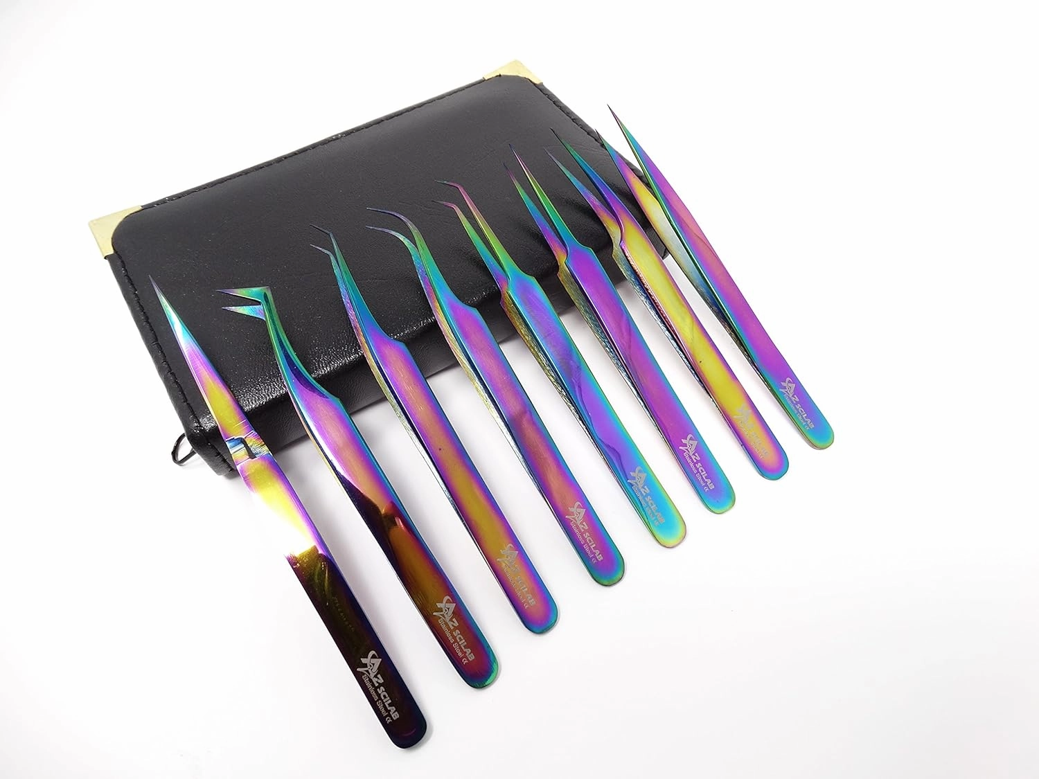 Set of 8 Piece Stainless Steel Colorful Color 3D 5D False Eyelash Extension Tweezers, Premium Quality (Multi Color)
